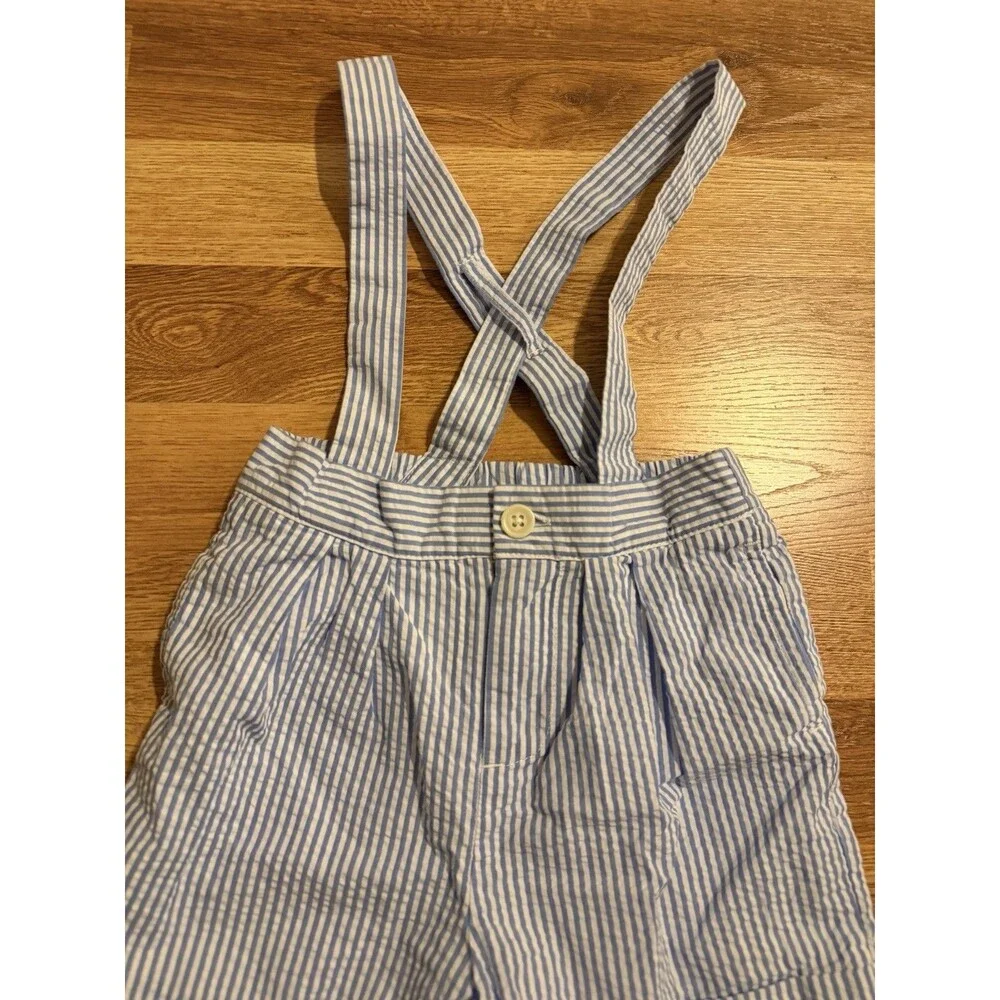 Ralph Lauren Baby Seersucker Shorts 9M‎ Blue White Striped Suspender
